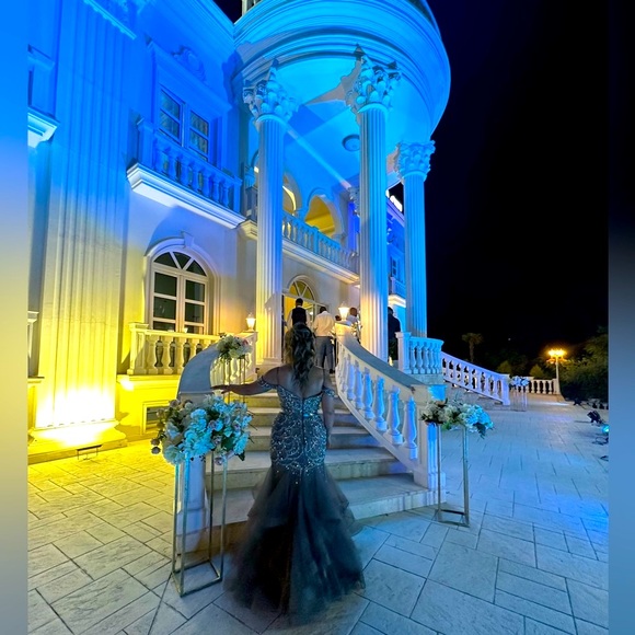 Designer fully beaded charcoal gray gown! - Picture 6 of 8